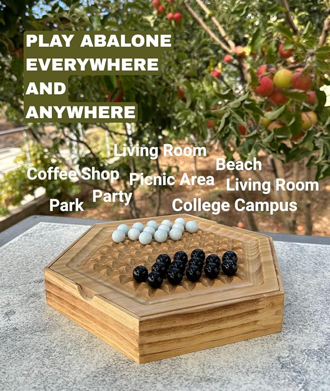 Abalone Board Game Marble Strategy Game Solid Wooden Game with 28 Marbles 2 Player Games Abalone Game Marble Chess Game Intellectual Chess Board Game Strategy Games for Adults
