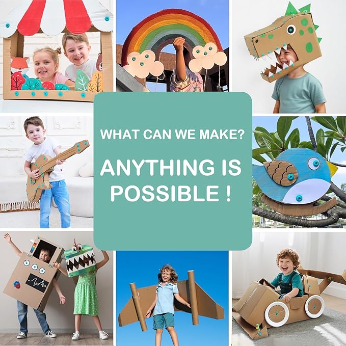 Cardboard Tools for Kids with Cutter &ampTool Box 87 PCS Cardboard Construction Kit for Family &amp Team Activities Creative STEM Educational Toys Gift for Boys and Girls Aged 5+
