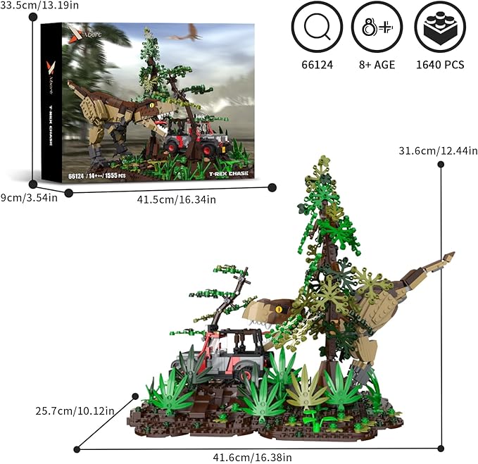 Dinosaur Park World Building Toys Jurassic Dinosaurs Building Blocks Set T Rex Chase Scene STEM Educational Birthday Gifts for Adult and Kids Boys Age 8-12 (1555 PCS)