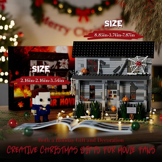 Horror Movie Figure &amp Haunted House Building Blocks Kits with Led Light for Halloween Decor Compatible for Lego Collectible Decoration Building Toy Creative Present for Fans Adults Christmas Hol