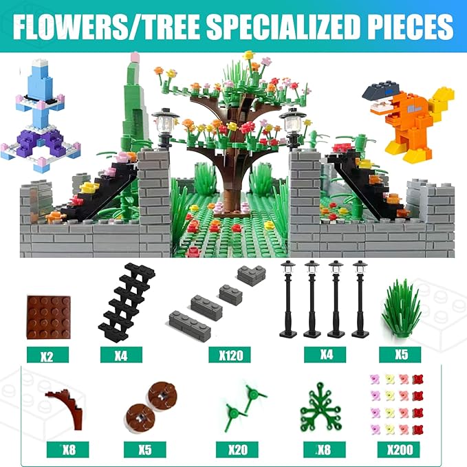 2000 Pieces Building Bricks Building Bulks Blocks with 1 Packs 24x24 Studs Sticky Plates400PCS Flowers and Tree/Grassland Creative Toy Blocks Compatible with All Major Brands 14 Shape/18 Color