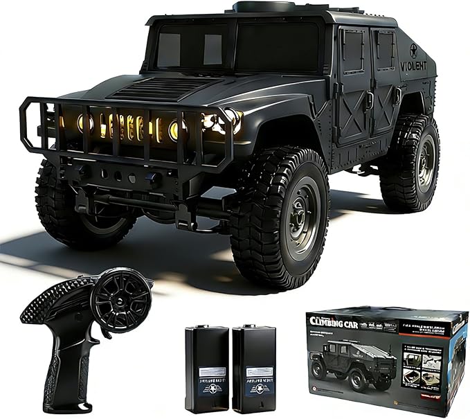 2.4GHz All Terrain RC Military Truck 4WD Remote Control Car Off Road Waterproof with Headlights Turn Signal Lights and Rechargeable Batteries Vehicle Toy Gifts for Adults Kids Age 8+ (Black)