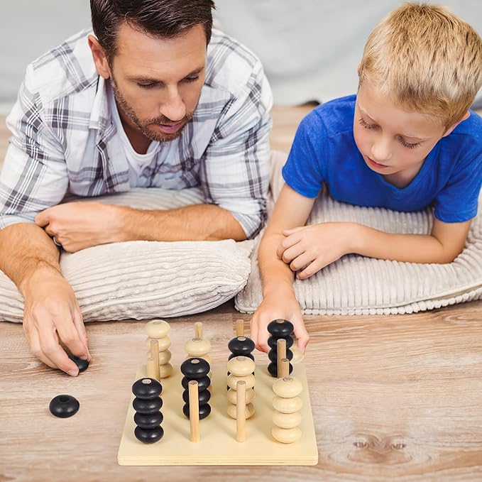 Wooden Board Game 1 Set Logical Training Toy Brain Teaser Toys 3D Four in a Row Game Table Games Brain Teaser Chess Puzzle for Desktop Aldult Parent-Child Wooden Backgammon