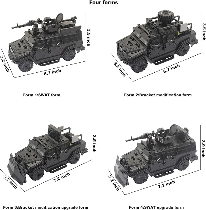 Military Vehicle Building Toy Armored Vehicle Building Block Toy Army Battle Brick Military Car Model Toys for Age 6 7 8 9 10 11 12+ Accessories Compatible with Major Mini Figure (Black)