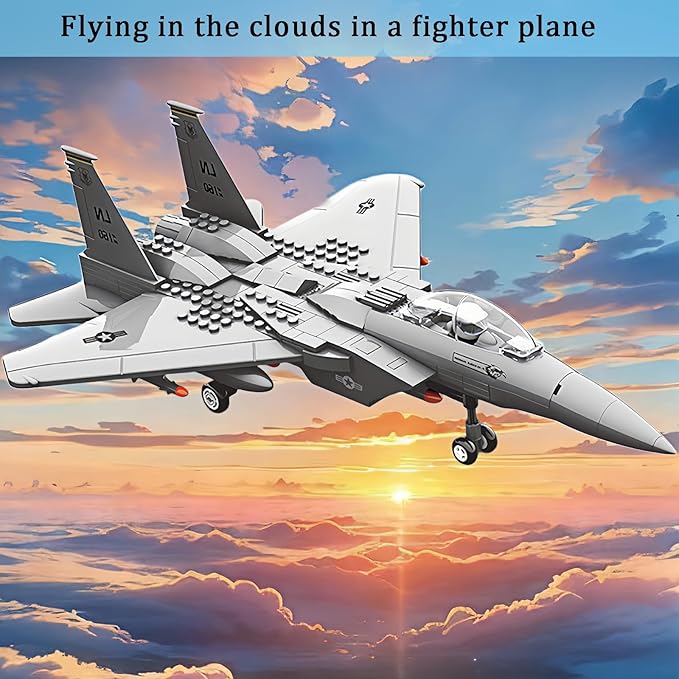 Military F-15 Eagle Fighter Jet Compatible with Lego 270 Pieces Toy Plane for Kids 10+ and Adults Army Airplane Toys for Military Fans