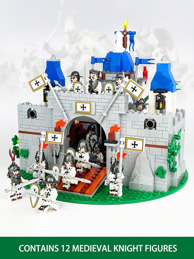 Medieval Knight Castle Building Blocks Set – Comes with 12 Knights Figures  Compatible with Lego Medieval Town Square House Toys  for Adults &amp Children Ages 6+
