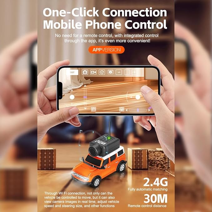 Aetheria WL Mini RC Car with HD FPV Camera 1/64 Remote Control Car FPV RC Drift Cars with LED Ambient Lights &amp Interactive Controls &amp 3-Speed Modes Gift for Adult (Orange)
