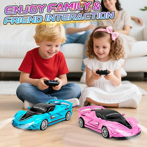 2 Pack Remote Control Car for Girls 3-5 1:18 Scale Hobby Rc Cars Toys for Kids Age 3 4 5 6 7 8-12 Year Old- Model Sports Racing Car with Headlights Birthday Easter Gifts for Kids Pink &amp Blue