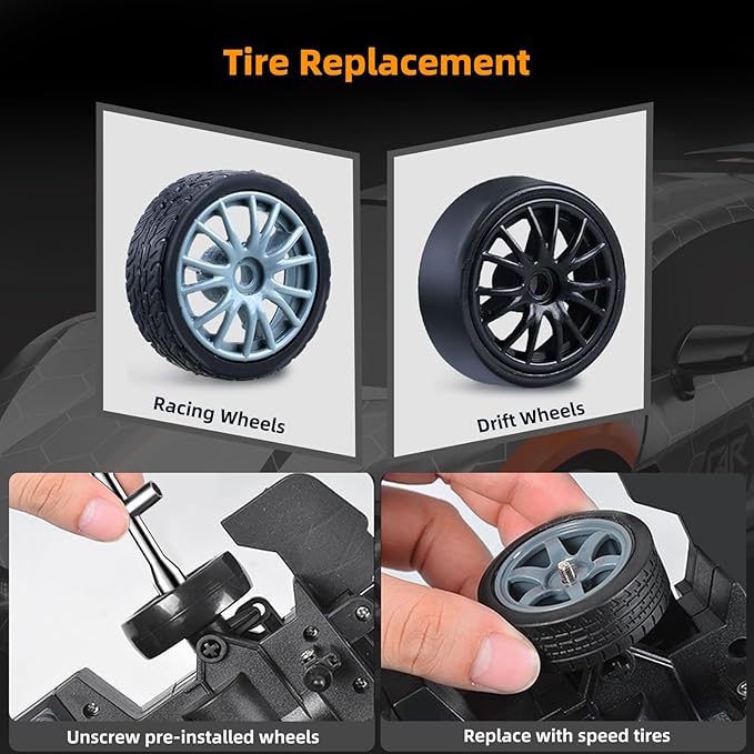 RC Drift Car Remote Control Cars for Boys 2.4GHz Drifting RC Car 1/24 4WD Racing Hobby Sport Cars Toys for Adults with LED Lights Rechargeable Battery and Drifting Tires Gift for Kids Girls
