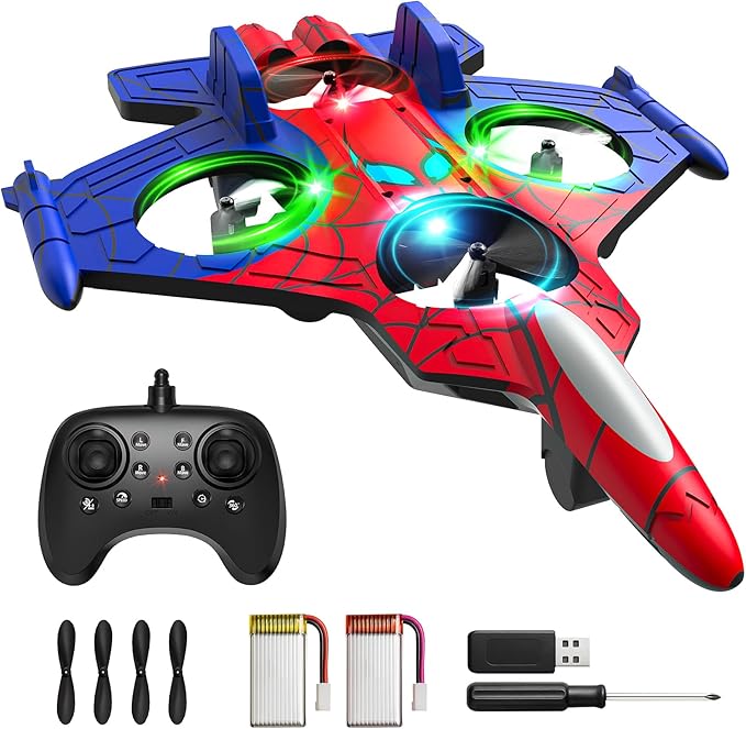 Spider Mini Drone Foam Remote Control Airplane for Kids 2.4GHz RC Jet with LED Lights 360° Stunt Flips and Rolls Easy to Fly Toy Plane Gift for 8 9 10 12+ Year Old Boys Girls