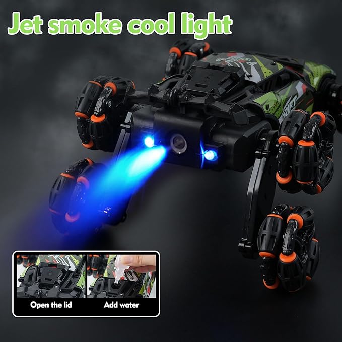 8 Wheels Remote Control Car - Birthday Gifts for 6 7 8 9 10 11 12 Years Old Boys Gesture Sensing RC Stunt Car with Lights &amp Spray &amp 360 Degree Flips 2.4Ghz Climbing Toys for Kids Age 6-12