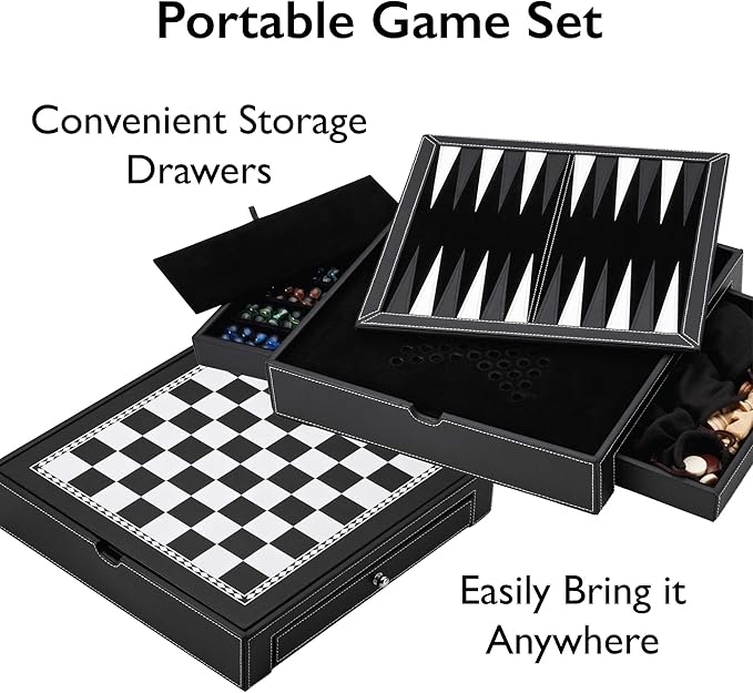 Mainstreet Classics Broadway 5-in-1 Combo Board Game Set: Chess Checkers Backgammon Chinese Checkers and Dice Games