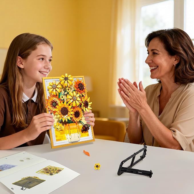 Lodikisbay Sunflower Frame Building Set Botanical Collection for Adult Wall Art Building Blocks Set Compatible with Lego Collectible Art Building Block Kit for Home Decor (1011PCS)