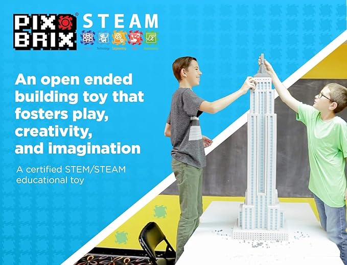 Pix Brix Pixel Art kit Puzzle Bucket - 1500-Piece Kit with 12-Color Light Palette – Patented Interlocking Building Bricks for 2D and 3D Creations – STEM Toy for Ages 6+