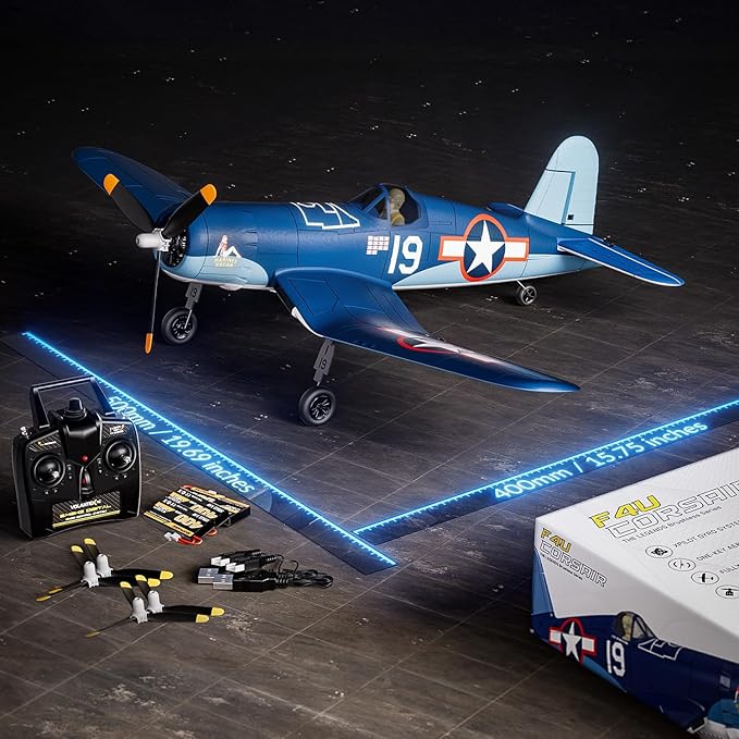 Volantexrc Brushless RC Planes 4 Channel F4U Corsair RTF RC Airplane Fighter 6-Axis Gyro wiih 3 Flight Modes One-Key Aerobatic Wingspan 500mm Fuselage 396mm with 3 Batteries Ideal Park Flyer