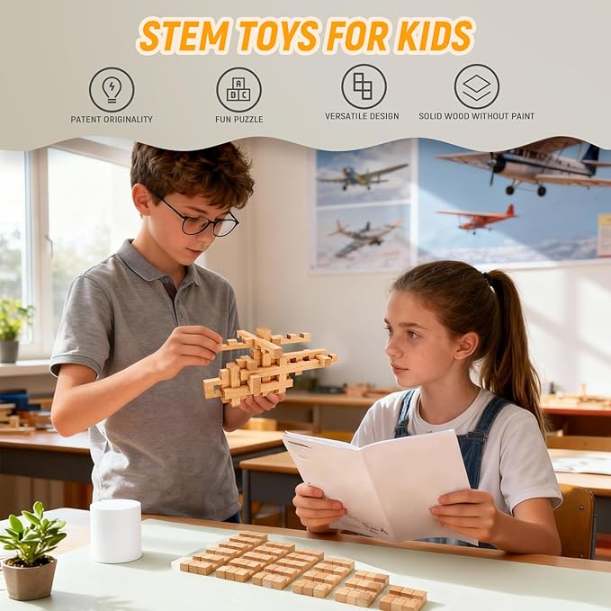 STEM Wooden Building Blocks - 20+ Shapes 3D Puzzle Brain Games Educational Toys Gift for Kids and ClassroomMontessori STEM Toys for Ages 5+ and Adults (20 in 1 Premium Version)