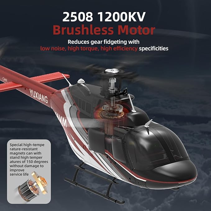 6 Channel Remote Control Helicopter with Brushless Motors Altitude Hold Gyro Optical Flow Positioning Function 2.4GHz Aileronless Mini Aircraft Toy for Beginners Teens Adults