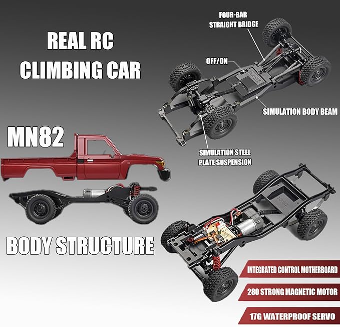 MN-82 1/12 Scale RC Rock Crawler Truck 4x4 Off-Road Remote Control Car with 2.4GHz Remote &amp Dual 1200mAh Batteries - Ideal Gift for Birthday/Christmas/Halloween (Ages 8+)