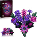 Purple Rose Flowers Bouquet Building Set - Valentines Decor Compatible with Lego Flowers for Adults Women - Gothic Home Office Table Centerpiece Decor Halloween Christmas Valentine's Gift