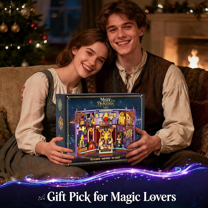 Upgraded Mystic Divination Book Nook Building Set with Rechargeable Lights 1447 PCS DIY Magic Booknook Building Block Kit Home Decor Miniature Book House Model Gift for Adults Boys Girls 12+