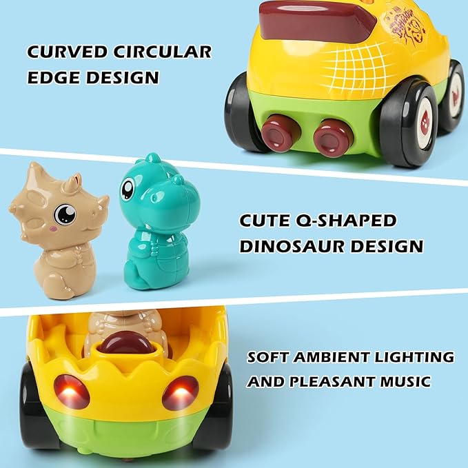 2-Pack Remote Control Dinosaur Toy Car for Kids - Birthday Gifts for Boys Toddlers Ages 18+ Months 2 3 4 5 Year Old Dino RC Vehicle with Lights and Music