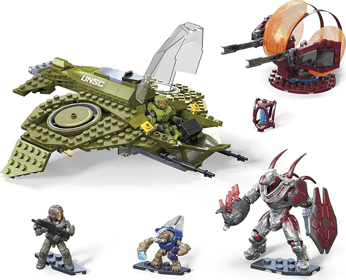 MEGA Halo Infinite Toy Building Set UNSC Wasp Onslaught Aircraft with 406 Pieces 4 Poseable Action Figures and Accessories for Collectors