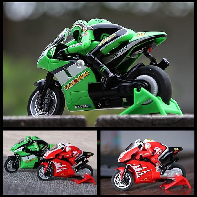 Mini RC Motorcycle for Adult 2.4G Full Proportional Remote Control Simulation Electric Drift Motorcycle High Speed RC Stunt Drift Bike Racing Vehicle Model Gift 8012 Green