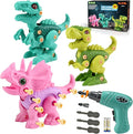 FREE TO FLY Dinosaur Toys for 3 4 5 6 Years Old Girls Take Apart Dinosaur Learning Toys for Kids 3-5 5-7 STEM Building Construction Set with Electric Drill Birthday Ideas