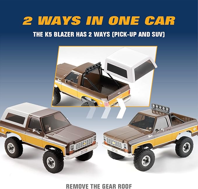EAZYRC X FMS 1/24 Chevy K5 Blazer 1976s RC Truck RTR Orange with Lisense RC Crawler 4WD 5Km+ 2-Speed Transmission RC Car Off-Road VehiclePlay as Soon as You get it（Orange）