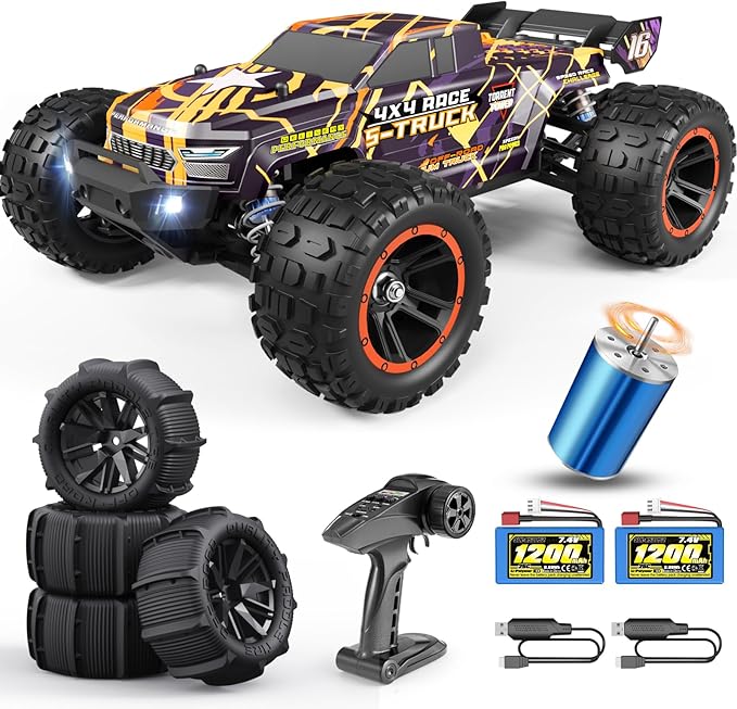 HAIBOXING Brushless RC Car 16890A 1/16 Scale 4X4 Fast Remote Control Truck 48 KM/H Top Speed Hobby RC Cars for Adults and Boys All Terrain Off-Road Truck with Spare Paddle Tires for Sand Land