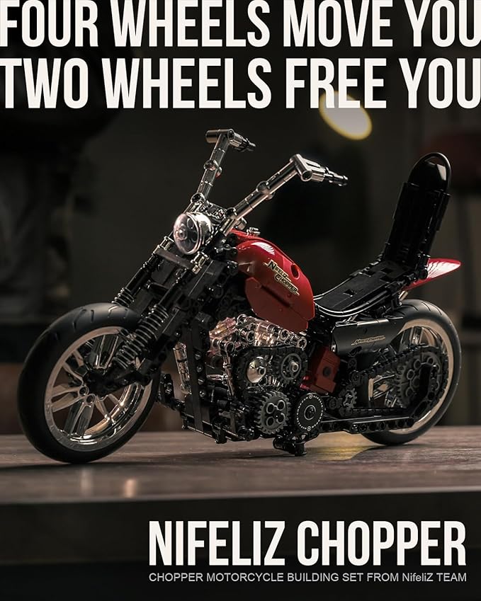 Nifeliz Chopper Motorcycle Building Set for Adults Classic Vintage Motorbike Model Toy for Display Collectible Gift for Motorcycle Fans (NF10308 572 PCS)