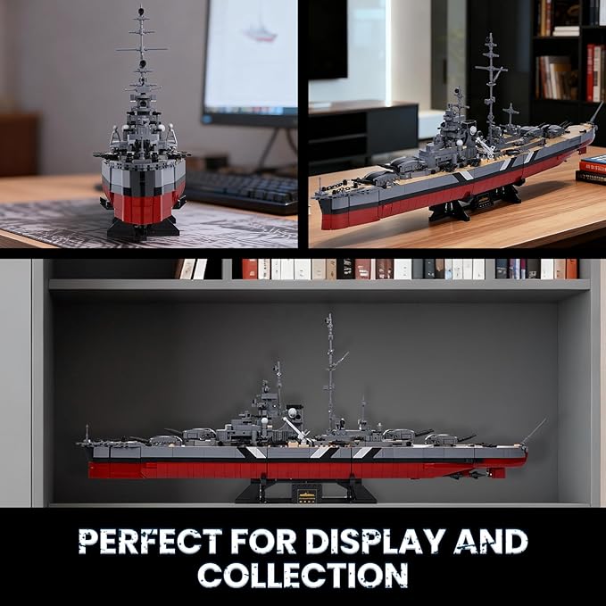 JMBricklayer Battleship Building Block Set for Adults 2537 PCS Large Bismarck Military Warship WWII MOC Battle Ship Boat Model 60015 for Home Office Decor Army Toy Gifts for Men Boys 14+