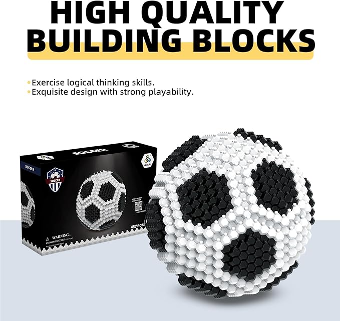 Soccer Building Block Set Adults challenging STEM Block Decorations Miniature 3D Educational Toys for Ages 14 15 16 and Above (437 Pieces)