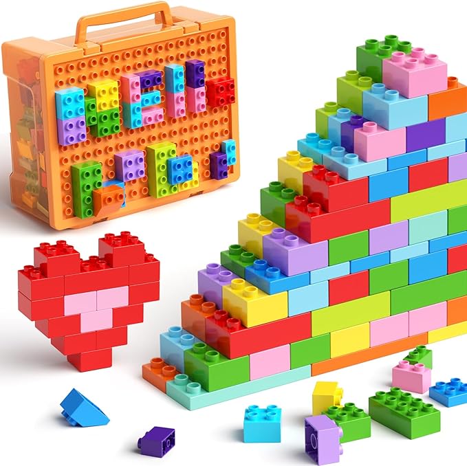 97PCS Building Blocks Set with Storage Box &amp Base Plate - STEM Educational Toys for Toddlers Kids Ages 3+ Compatible with Major Large Particle Building Block