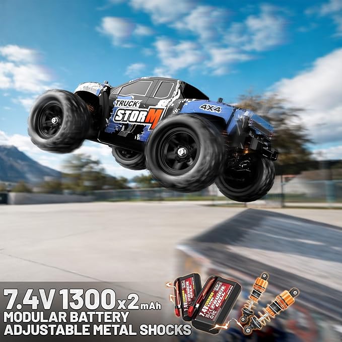 RC Cars 1:18 4x4 High Speed Monster Truck for Kids and Adults 36 km/h Off Road Remote Control Vehicle Waterproof RC Truck with Metal Drivetrain &amp Metal CVD 2 Batteries All Terrain RC Toys Gift