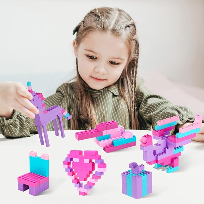 Building Bricks SetClassic Colors Building Blocks ToysCompatible with All Major BrandsBirthday Gift for Kids (Pink-Purple 1000PCS)