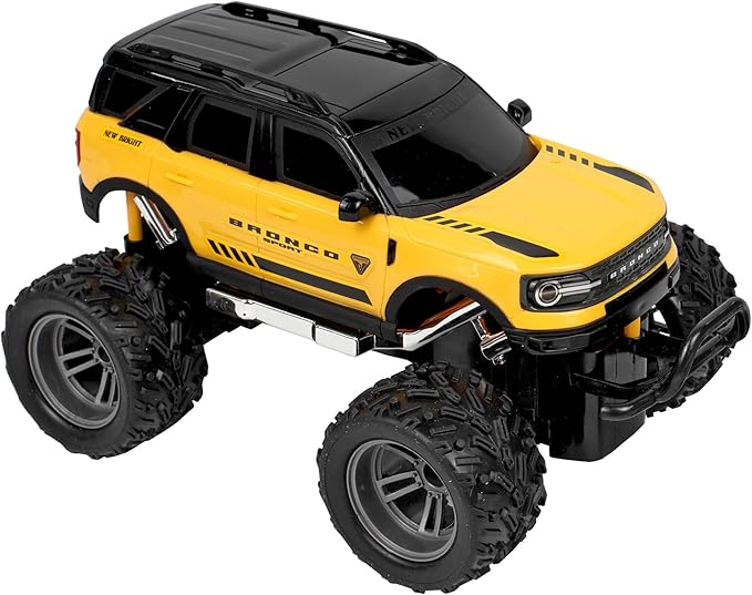 New Bright #1688 11.5 Radio Control Ford Bronco RC Car 1:16 Scale 2.4GHz Remote Forward/Reverse Left/Right Steering 100ft Range Durable Plastic Kids 6+ Easy Controller Yellow Finish