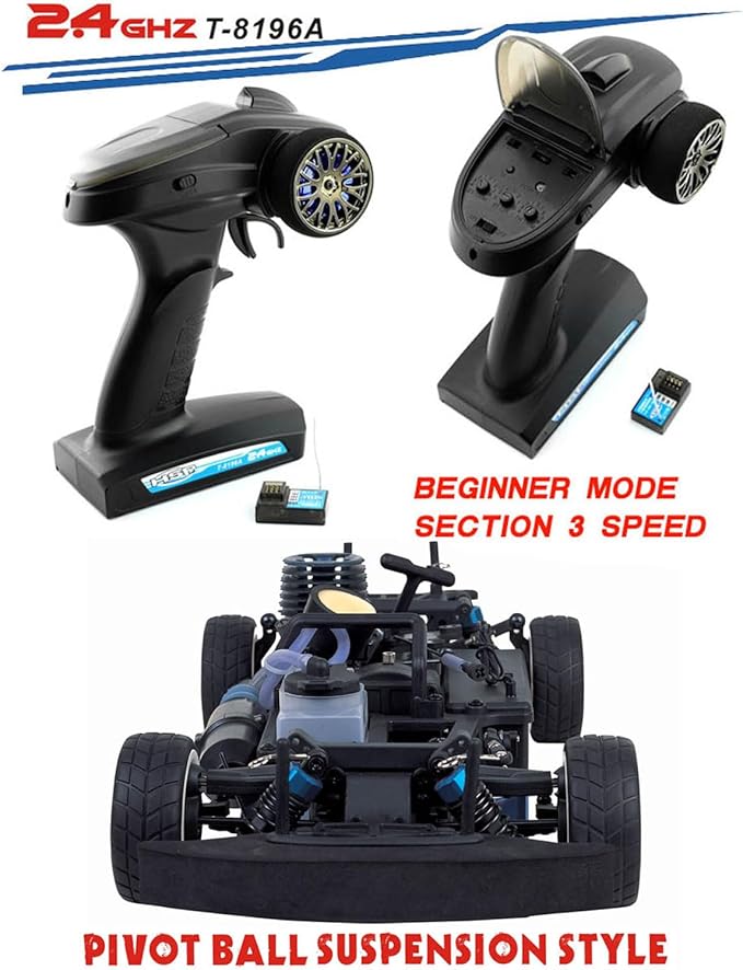 Nitro RC Cars 1/10 Two Speed Nitro Gas Power Car for Adults - Fast Drift 4WD 80KM/H Metal Chassis Gas Off Road Short Course Truck (Black)