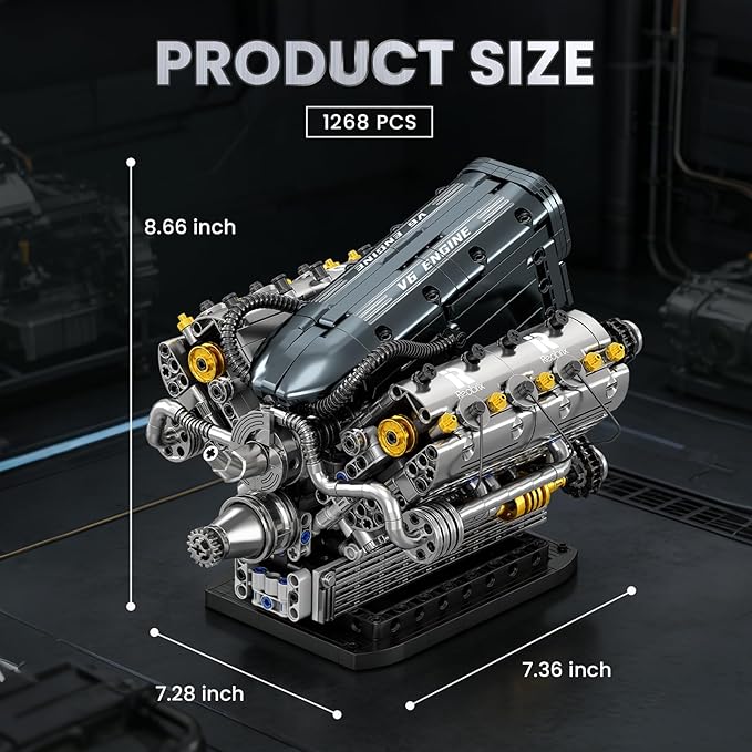 Reobrix V6 Engine Building Block Sets for Adults 33013 Mechanical Building Toy V6 Engine Model Kit Technic Engine Gift for Adults Art Decor for Home Office (1268PCS)