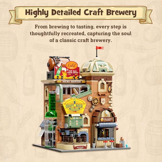 PANTASY Craft Beer Brewery Building Set for Adults – Vintage Microbrewery Factory Model with Modular Architecture Dynamic Mechanisms Self-Developed Minifigures &amp Display-Ready Design