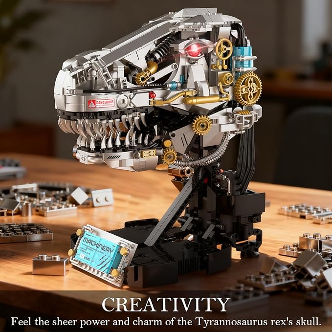 Mechanical Dinosaur Building Set 916PCS Dinosaur Skull Model Kit with Light Sound &amp Mist Dynamic T-Rex Head Building Block Set for Teens &amp Adults Gift for Collectors