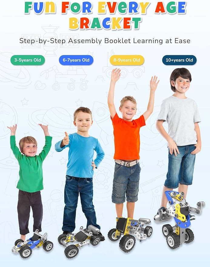 10 in 1 STEM Toys for 5 Year Old Boy Building Toys for Kids Ages 4-8 5-7 6-8 STEM Engineering Construction Kit with Electric Motor Educational Science Gift for 5 Year Old Boys