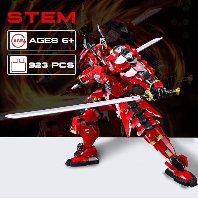Mech Building Sets Kafei Samurai Warrior Building Toys with Double Swords Collectible Gift for Adults Man and Teens Boys Compatible with Lego Mech Set 923 PCS