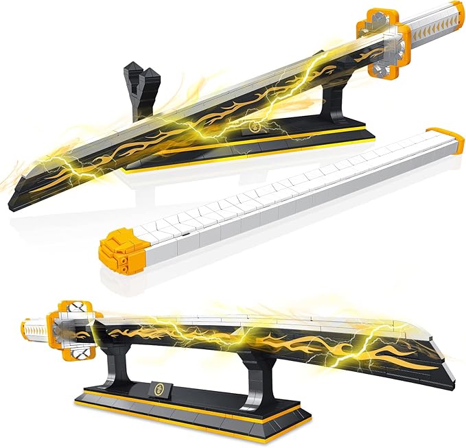 TOY PLAYER Demon Sword Toy Building Set Agatsuma Zenitsu Sword with Scabbard and Stand-Compatible with Lego Sets for Adult Gift for Anime Fans (956 Pcs)