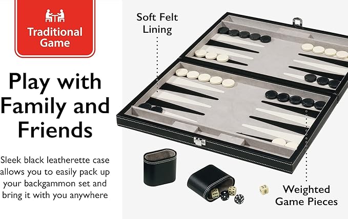 Mainstreet Classics by GLD Products 15-Inch Backgammon Board Game Set Black/White55-0619
