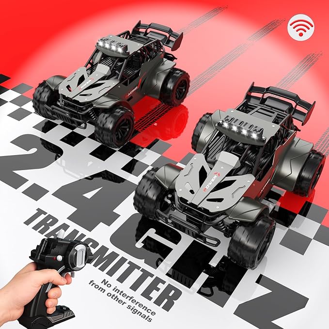 Remote Control Car 2.4GHz Remote Control Truck Metal Shell High Speed 20 KM/H Monster RC Truck Off Road with LED Headlight RC Car Two Rechargeable Batteries 50+min Gifts for Kids 6-12
