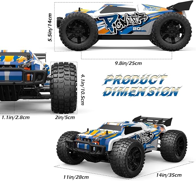 Holyton 1:10 Large High Speed Remote Control Car with LED Shell Lights 48+ KM/H 4WD Offroad Monster Truck for Adults &amp Kids Hobby RC Truck Vehicle 2 Battery Crawler Toy Gift for Boy