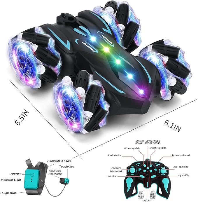 Upgraged Gesture Sensing RC Stunt Car with Lights &amp Music Hand Gesture Remote Control car Toy with 360° Spins Gesture RC Spray Car Birthday Toys Gifts for 6 7 8 9 10 Year Old Boys