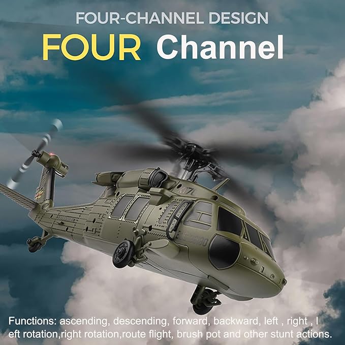 K170 UH60L Remote Controlled Helicopter Aircraft Plane 2.4Ghz 4CH RC Helicopter Heli Aileronless 6-Axis Gyroscope Altitude Hovering 3-Batteries for Adults Beginners