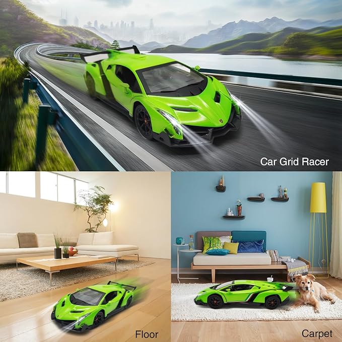 QUN FENG Lamborghini Remote Control Car 1:24 Scale Lambo Toy Car Officially Licensed Rc Cars with Light 2.4Ghz Model Car for Boys 4-7 Girls Birthday Gift Green